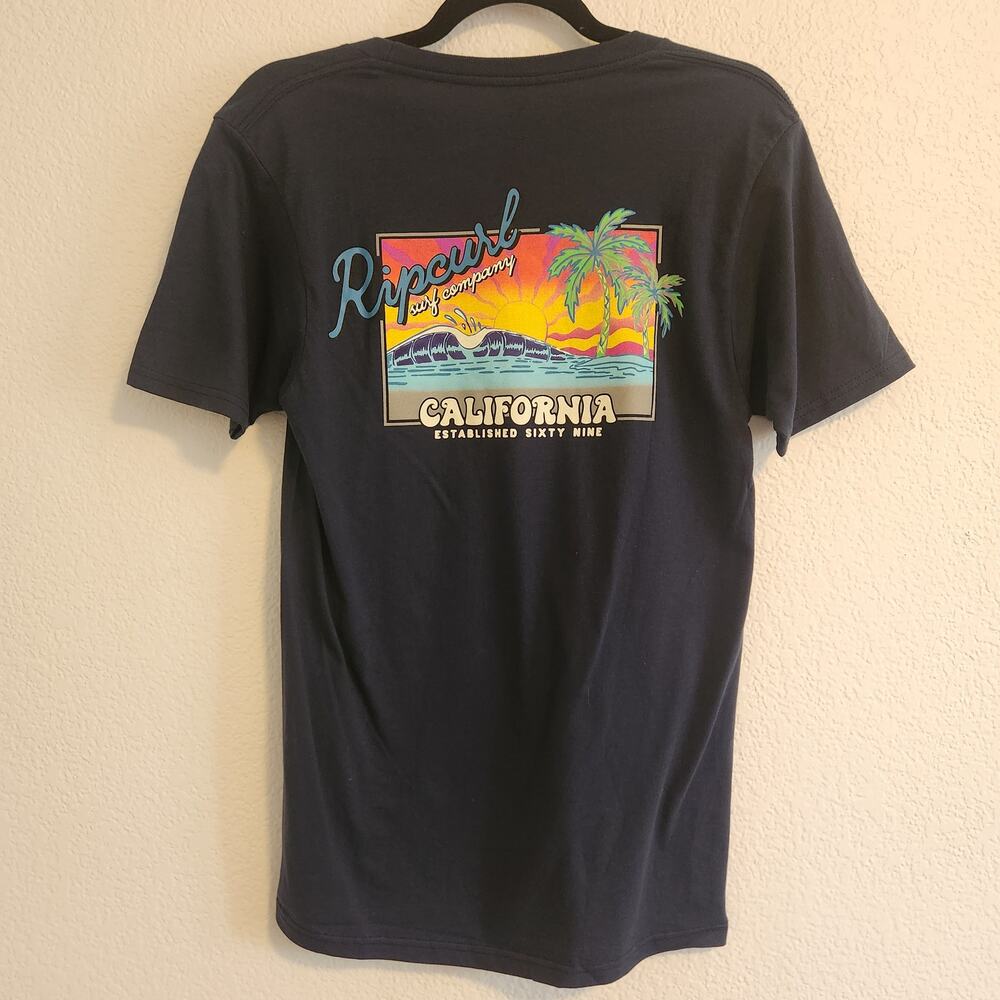 Rip Curl Men's Size Small‎ Surf Company California Black Beach Wave T-Shirt NWT